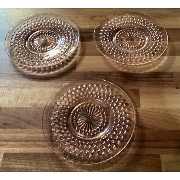 Anchor Hocking Hobnail Pink Depression Glass Bread Plate 6.25” Set of 3 - Picture 5 of 8